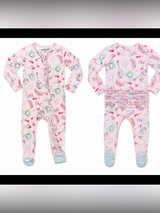 Posh Peanut Other - Posh Peanut Carlita Hair Salon 6-9 Ruffle Footed onesie pajamas baby Bamboo EUC